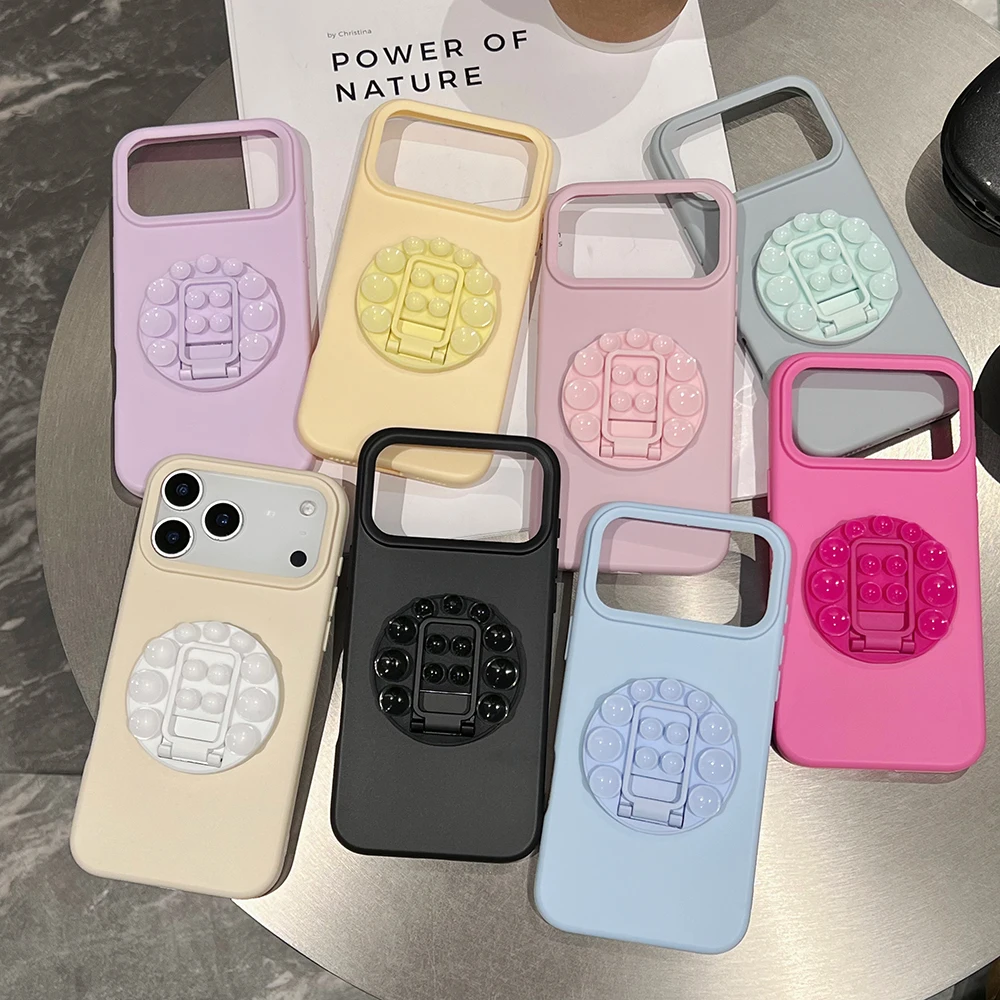 INS Cute Creative Suction Cup Phone Case For iPhone 17 Pro Max Air 16 15 14  13 12 11 Pro Max Gadget Holder Silicone Back Cover - AliExpress 202192403