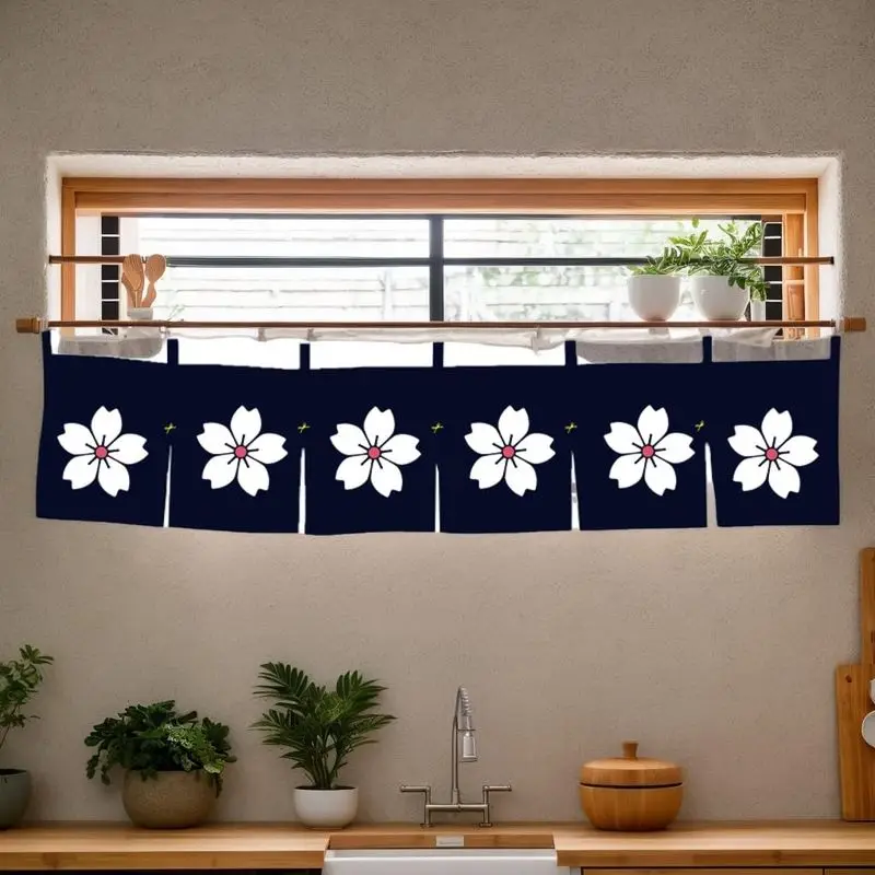 VIKAMA Sakura Blossoms Noren Curtain Hanging for Izakaya Japanese Shop Doorway Classic Zen Style Cozy Warm Home Decor