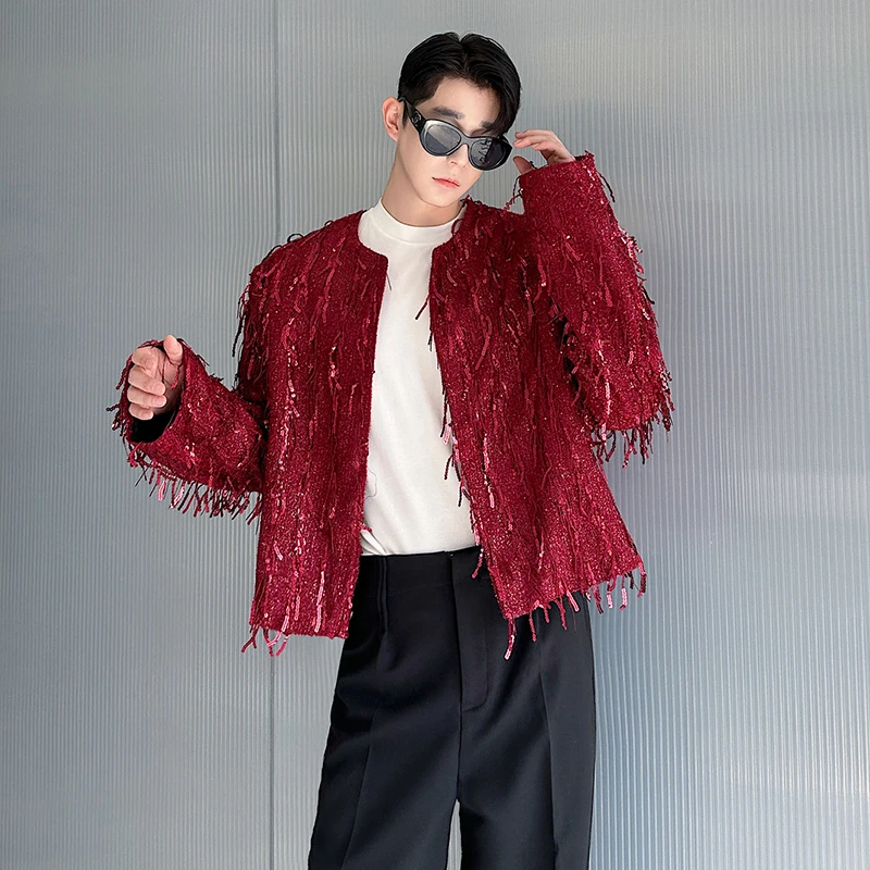LUZHEN Personalized Sequin Tassel Design Round Neck Short Jacket Men's Stylish 2025 New Street Night Club Outfit Clothes JY4504