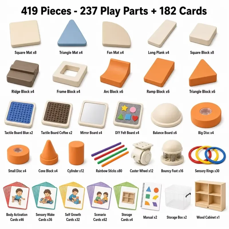 419 Pcs Soft Play Foam Block Set Wipe Clean EPP Core Floor Mats Sensory Boards for Nursery Kindergarten Classroom Equipment