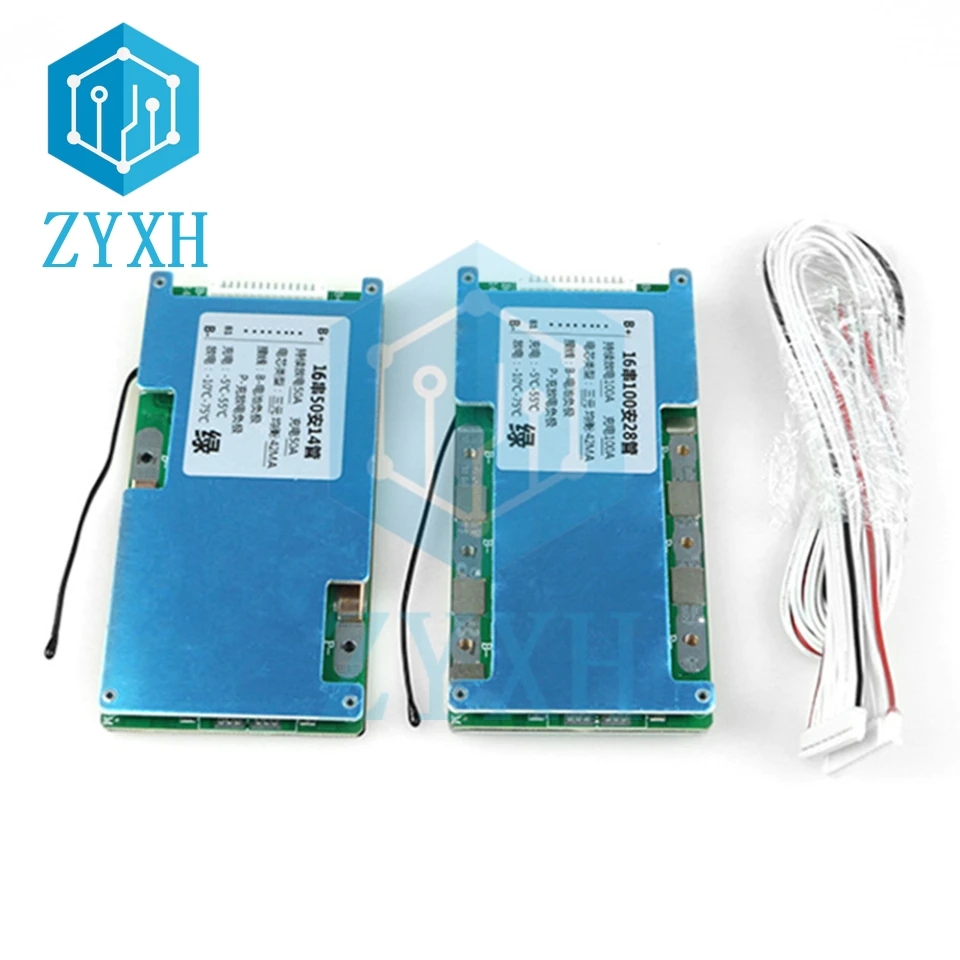 BMS 16S 59.2V 67.2V 50A 60A 100A 120A Li-ion 18650 Battery Charge Board with Balanced NTC Temperature Protection For Escooter