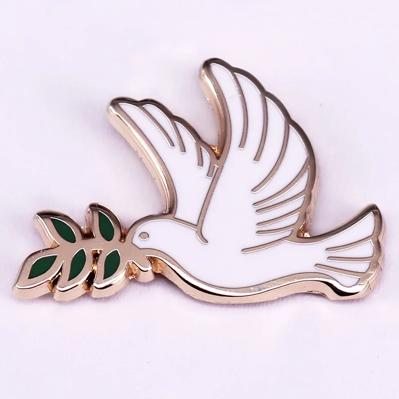 Peace Dove Olive Branch Hard Enamel Pin Animal Pigeon Metal Badge Brooch for Jewelry Accessory Wholesale