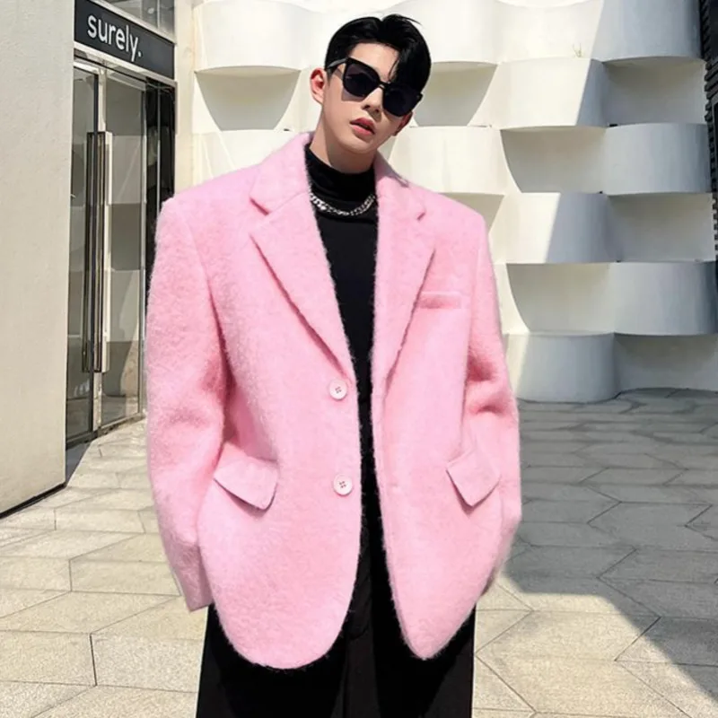 WVGA خريف شتاء جديد رجل المد الصوفية الكورية نمط دعوى سترة المتخصصة شيك عادية سميكة مبطن الكتف جيوب معاطف Ins W14174