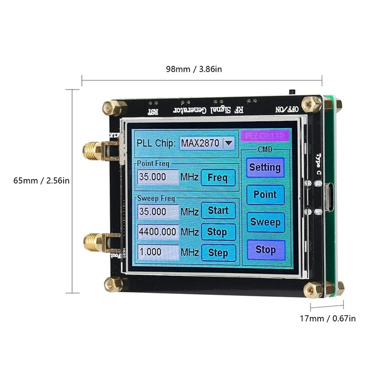 MAX2870 Signal Generator 23.5Mhz-6000Mhz Frequency Touching Screen Radio Frequency Signal Source PC Software Controls