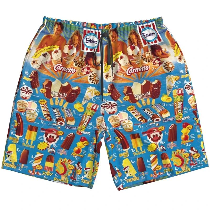 

summer wo Chocolate Icecream Graphic Beach Shorts Hawaii Sport Beach Short Pant Men Frozen Ice Lolly Corne