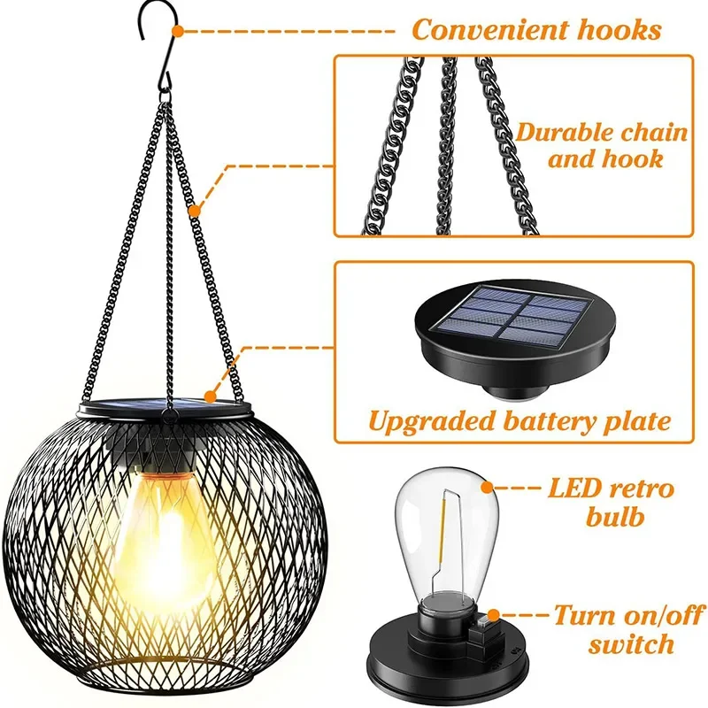 

Solar Lantern Led Light 3000K Garden Lamps Auto On/off Sensor Lights Outdoor Waterproof Patio Yard Decoraiton Decoration Hanging
