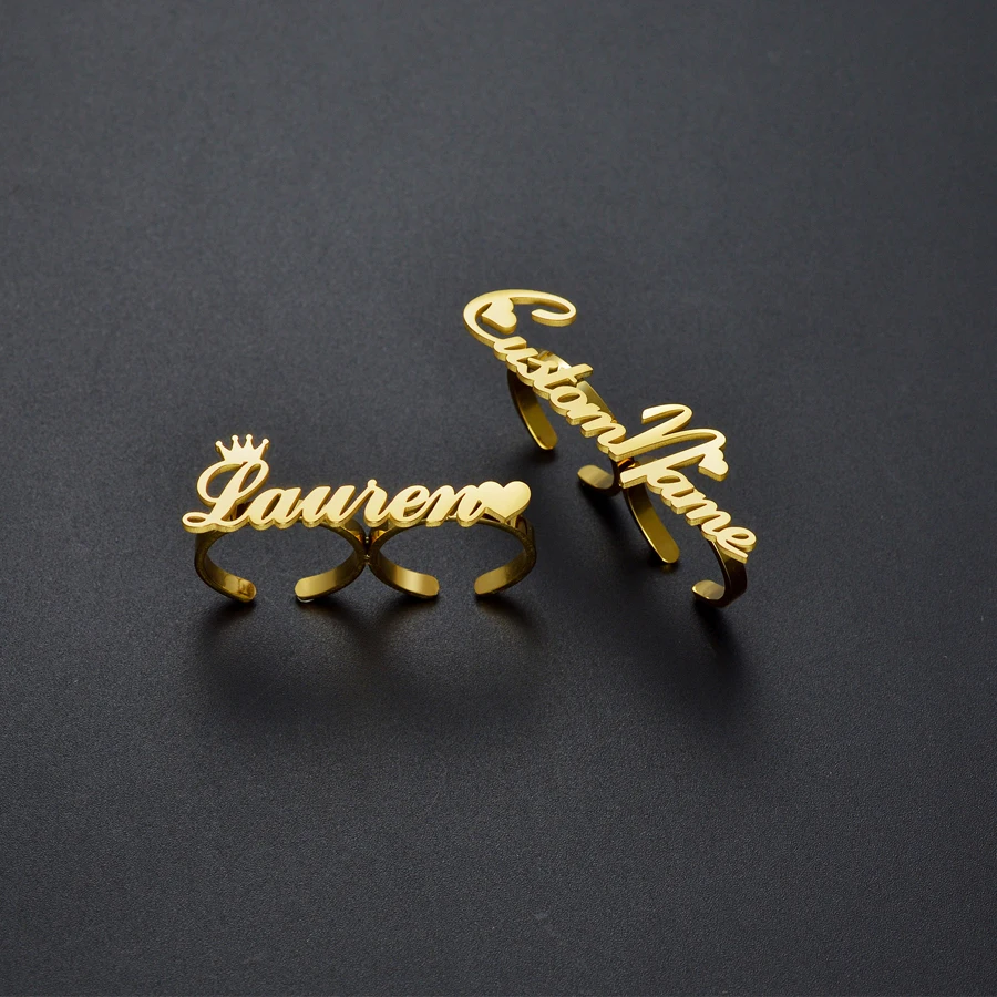 Acheerup 맞춤형 사용자 정의 이름 여성을위한 2 서클 반지 스테인레스 스틸 조절 크라운 하트 결혼 반지 보석 선물