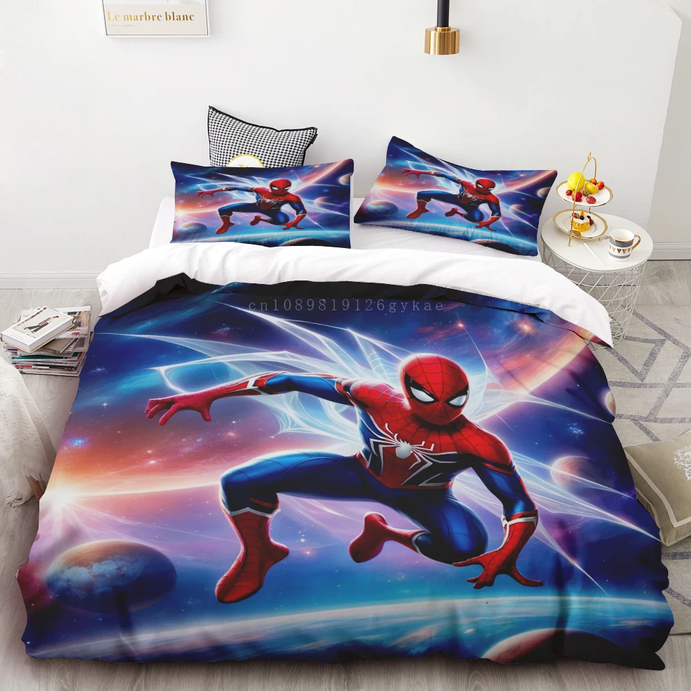 

Duvet Cover and Pillowcas Spiderman Anime Bedding Set Irons Mans Bedroom Decor Queen Size Comfort Quilt Cover Children Gift