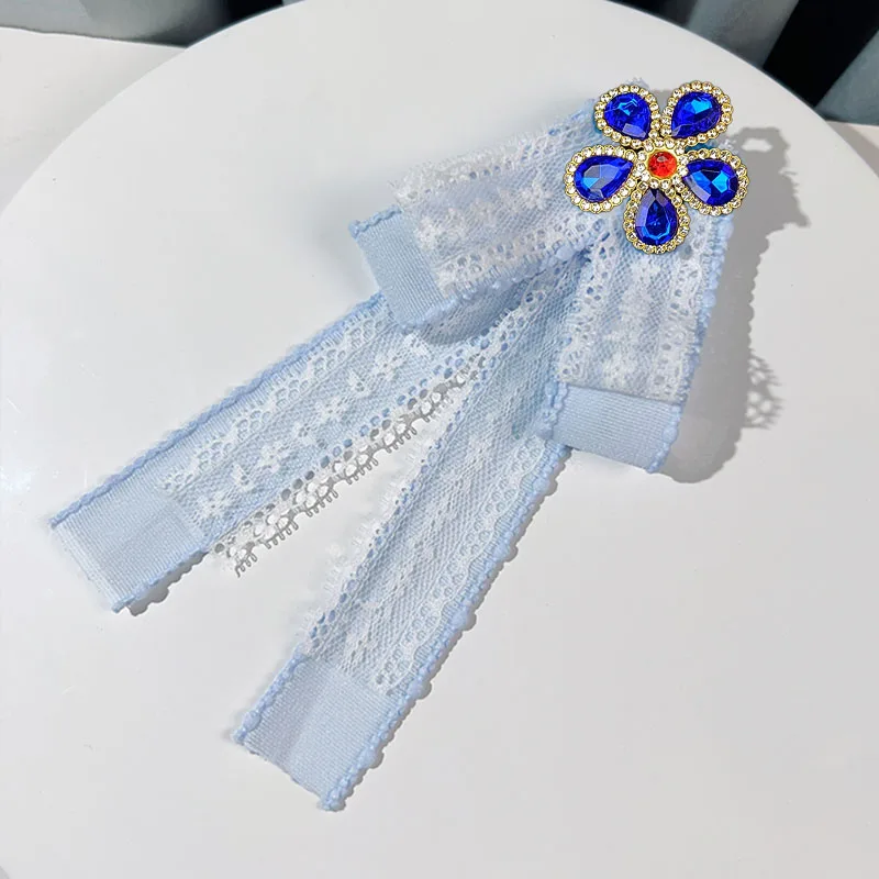 Women's Bow Tie Flowers Rhinestone Lace Ribbon Handmade Korean Fashion Sweet Suits Shirt Accessories Collar Flower Lolita Brooch