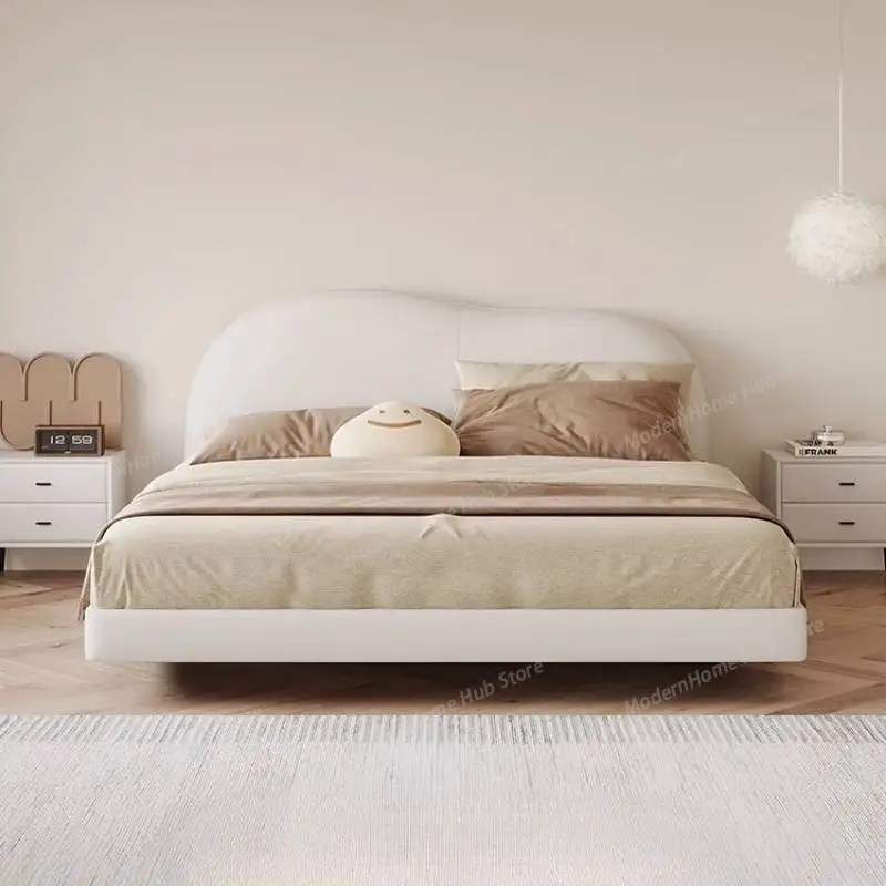 Beige Low Price Double Bed Design Modern Unique Japanese Floating Double Bed Wooden Pliable Cama Box Solteiro Home Furniture