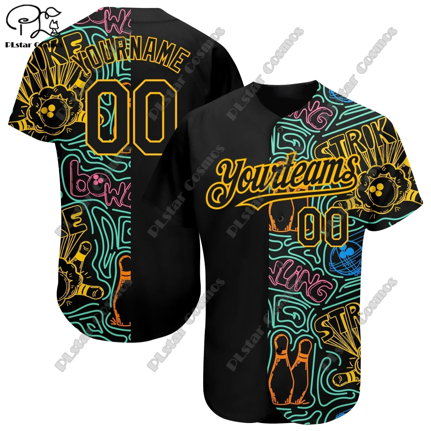 3D Printing Summer Half & Half Bowling Collision Baseball Shirt Custom Indoor Couple Casual Men and Women Sports Style