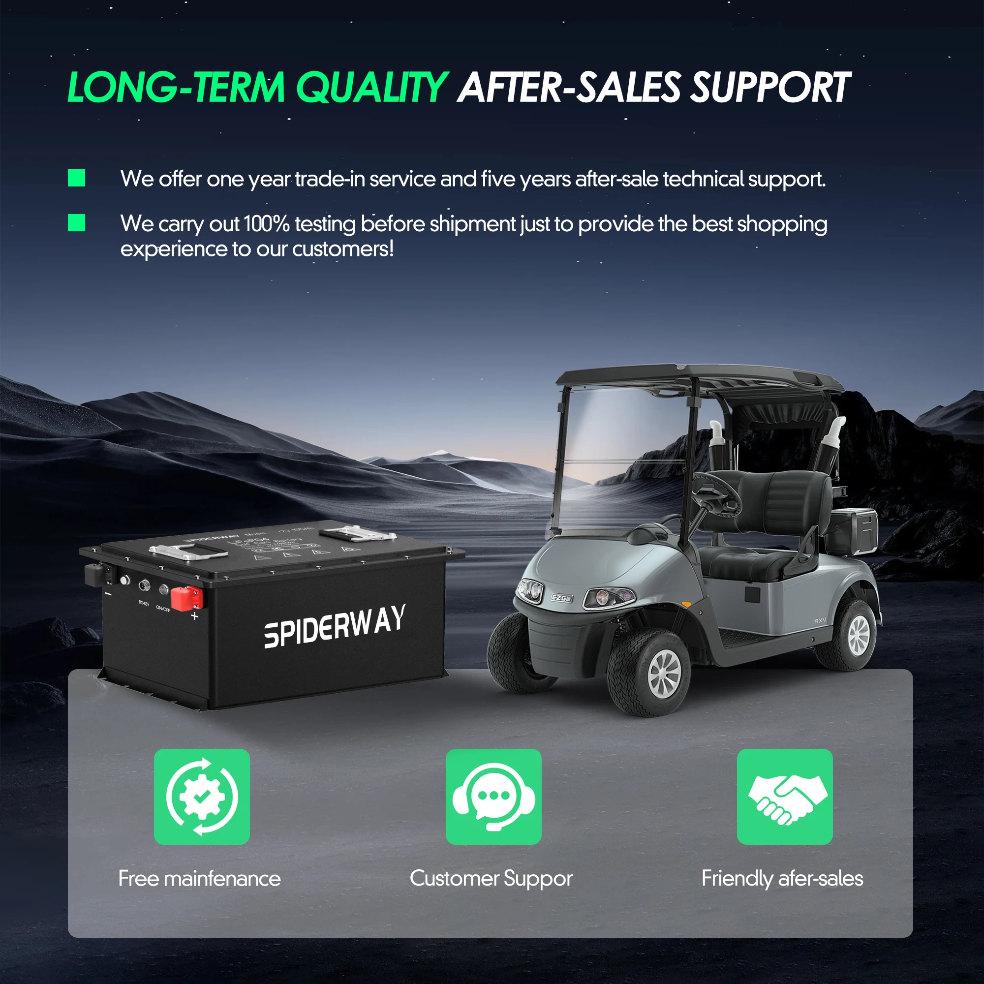 72V 105Ah LiFePO4 Lithium Battery with 25A Charger for EZGO Club Car Golf Cart