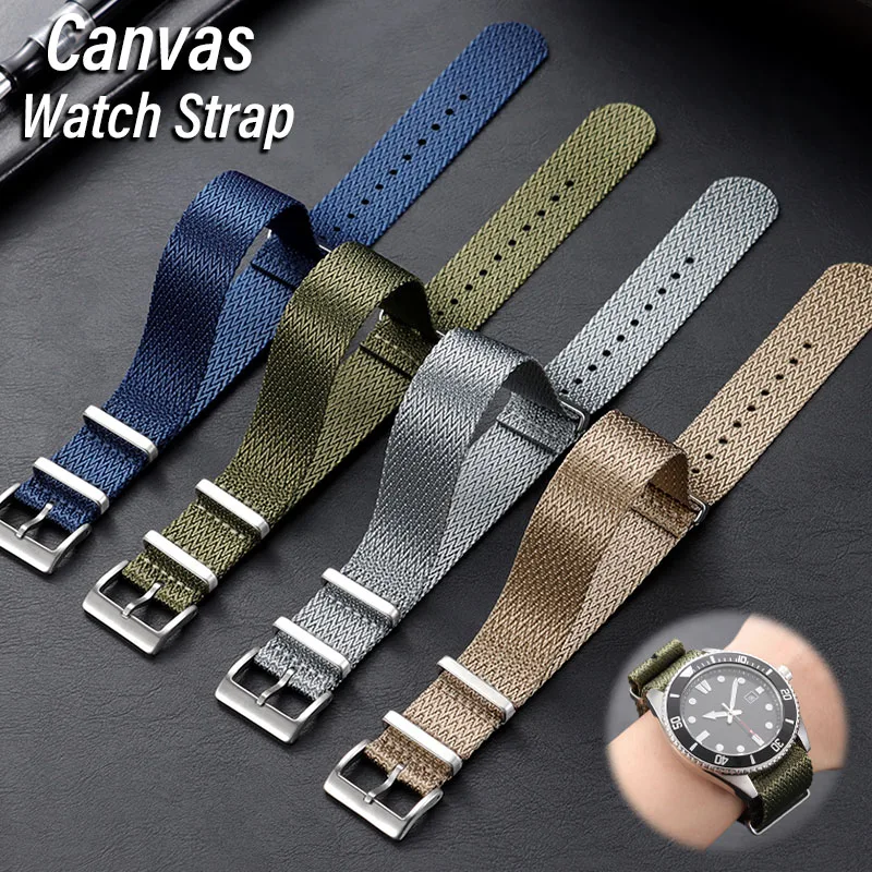Canvas Nylon Watch Band 18mm 20mm 22mm Premium Waterproof Military Strap for Omega for Seiko for Smart Watch Universal Bracelet