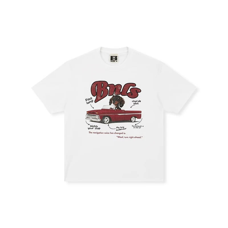 Amusant Convertible Puppolo Iniezione Directe Imprimé À Manches Courtes Été 100% Coton T-shirt Décontracté Ample À Col Rond