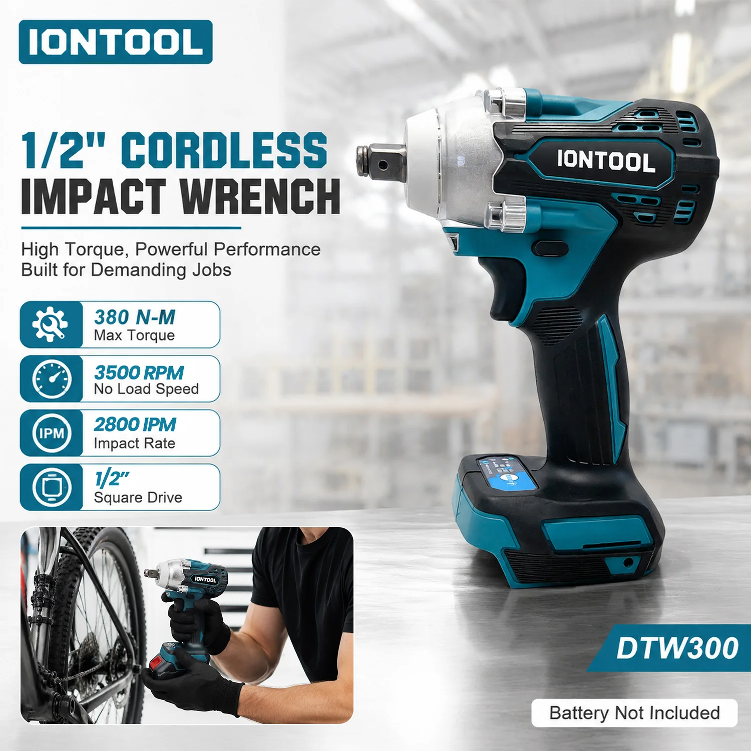 IONTOOL 2800IPM 380N Brushless Impact Wrench 1/2 Inch Cordless for Vehicle Maintenance and Nut Handling No Battery