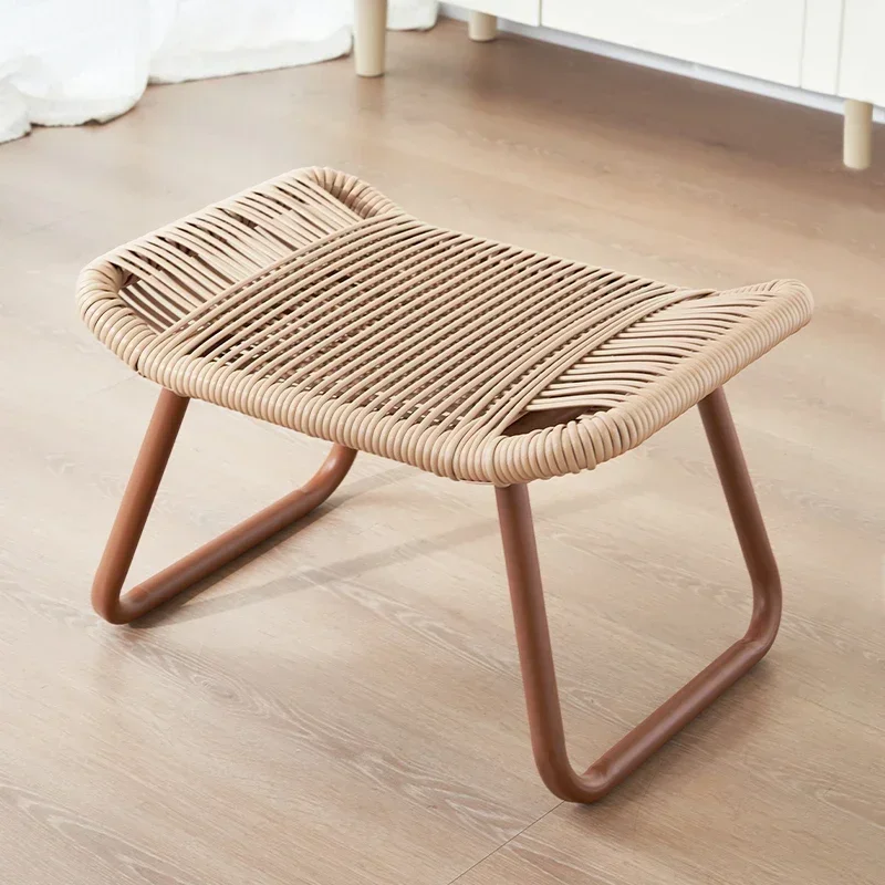 Modern Minimalist Hallway Bench Imitation Rattan Woven Shoe Changing Seat Living Room Sofa Foot Stool Metal Frame Home Furniture