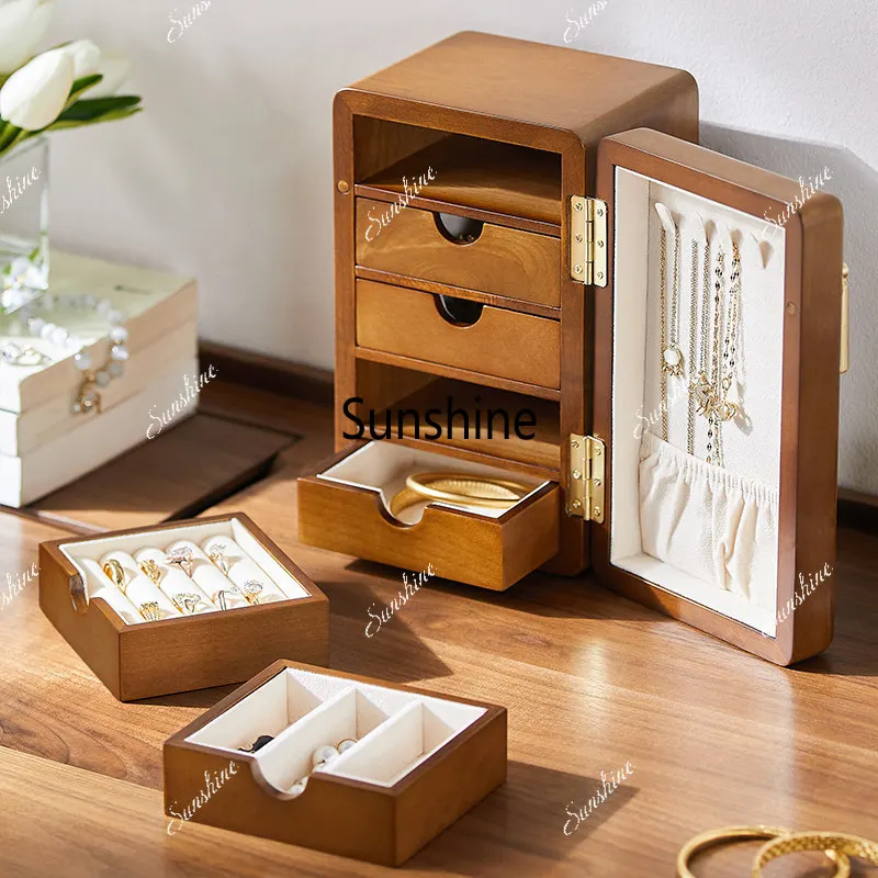 New Chinese solid wood jewelry box jewelry exquisite high-end anti-oxidation hardware storage