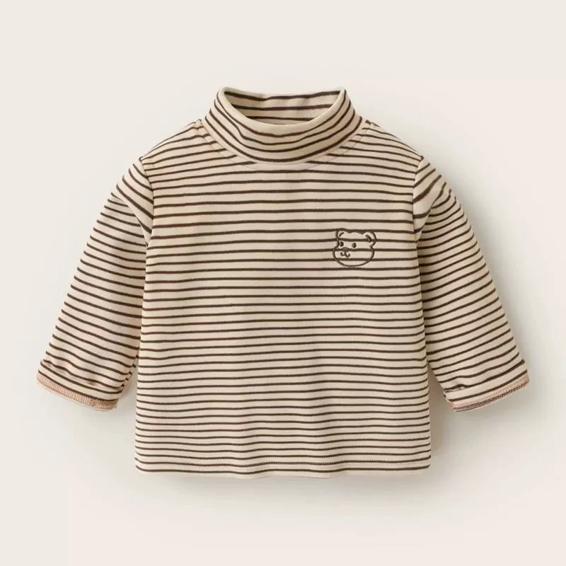 Girls DE Velvet Thermal Turtleneck Top 1-5 Years Autumn Winter Kids Cartoon Bear Pullover Shirt Boys Casual Long Sleeve T-shirt