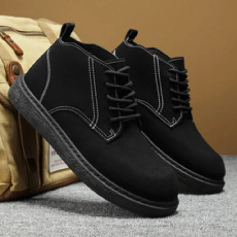 

Men's Roughout Suede Motorcycle Boots, Autumn Vintage Soft Sole Anti-Slip Desert Shoes, Mid-Cut Work Boots with Suede Leather