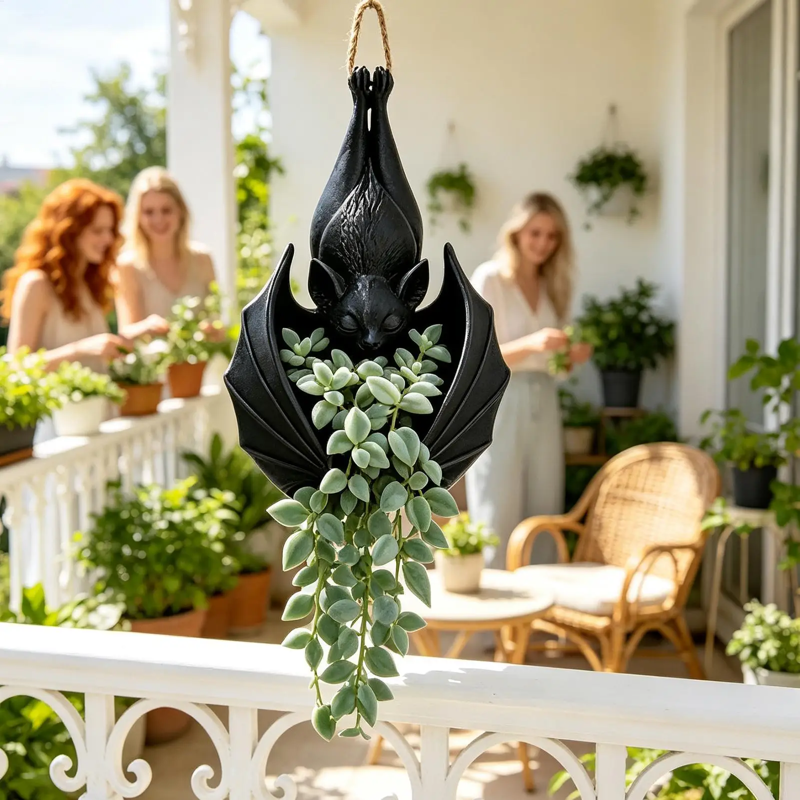 Gothic Style Upside Down Bat Hanging Planter Cute Bat Shaped Flower Pot For Succulents Climbing Plants