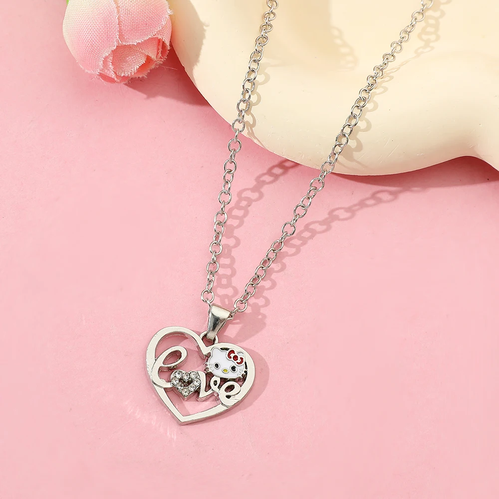 Sanrio Hallo Kittys Liebe Herz Diamant Halskette Mädchen süße süße Pendel leuchte Luxus vielseitige Kragen Kette Schmuck Frauen Geschenk