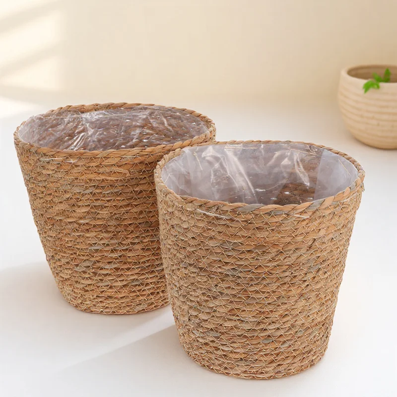 

2pcs Seagrass Pot Seagrass Storage Baskets Woven Storage Basket For Home Garden Decor Retro Flower Container Baskets