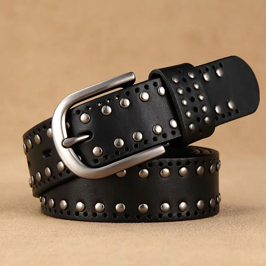 NEW Top Genuine Leather Female Waistband Fashion Women Rivet Belt Hollow Out Belt Width:33mm Length:100-110cm