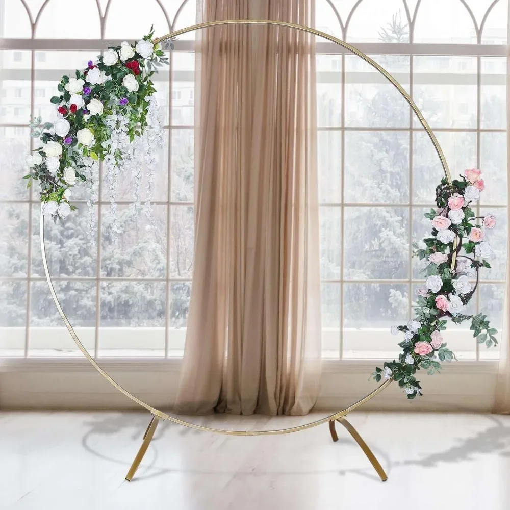 

7.5 Ft Round Gold Metal Wedding Arch Photo Booth Backdrop Stand - 100 Lbs Capacity