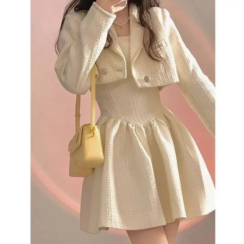 2024 Spring and Autumn New Bra Dress Women's Short Coat Two-piece Suit Small Fragrant Dress Suit