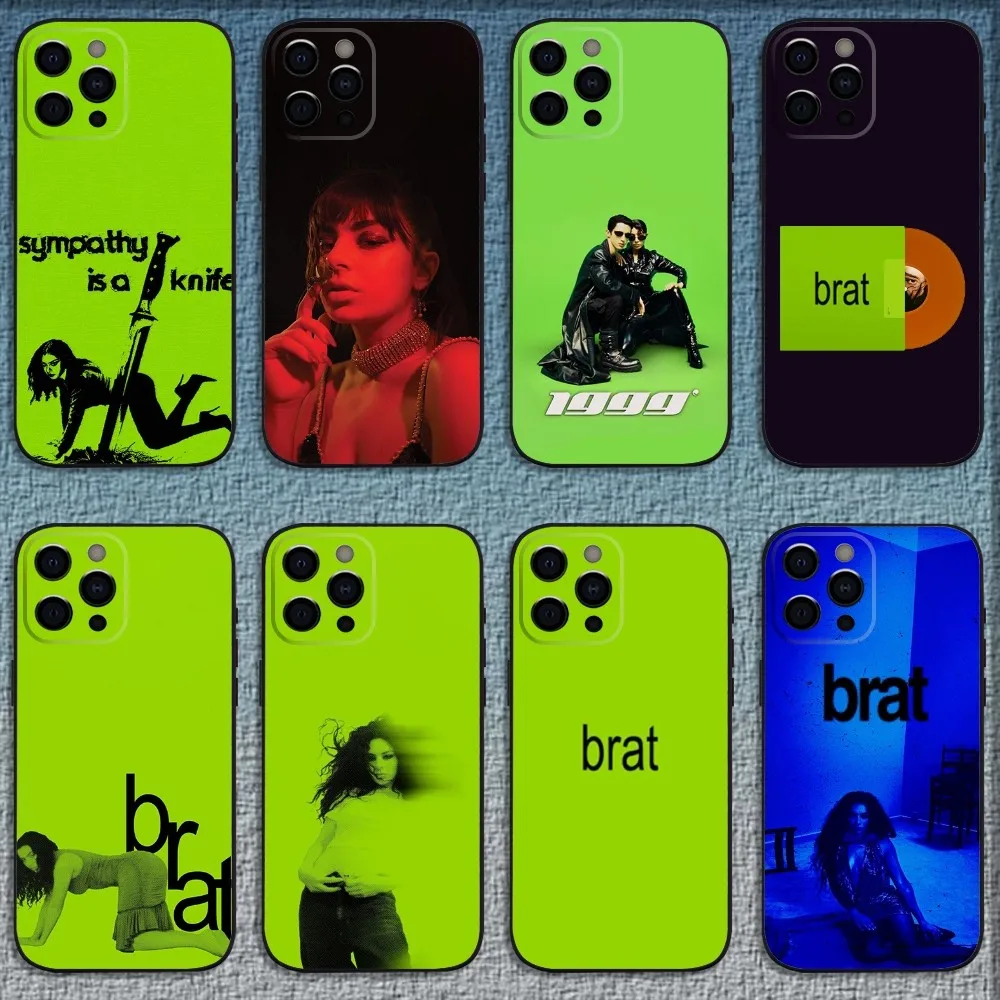 Singer C-Charli XCX Brat Phone Case For iPhone 16,15,14,13,12,11,Pro,X,XS,Max,XR,Plus,Mini Soft Black Cover