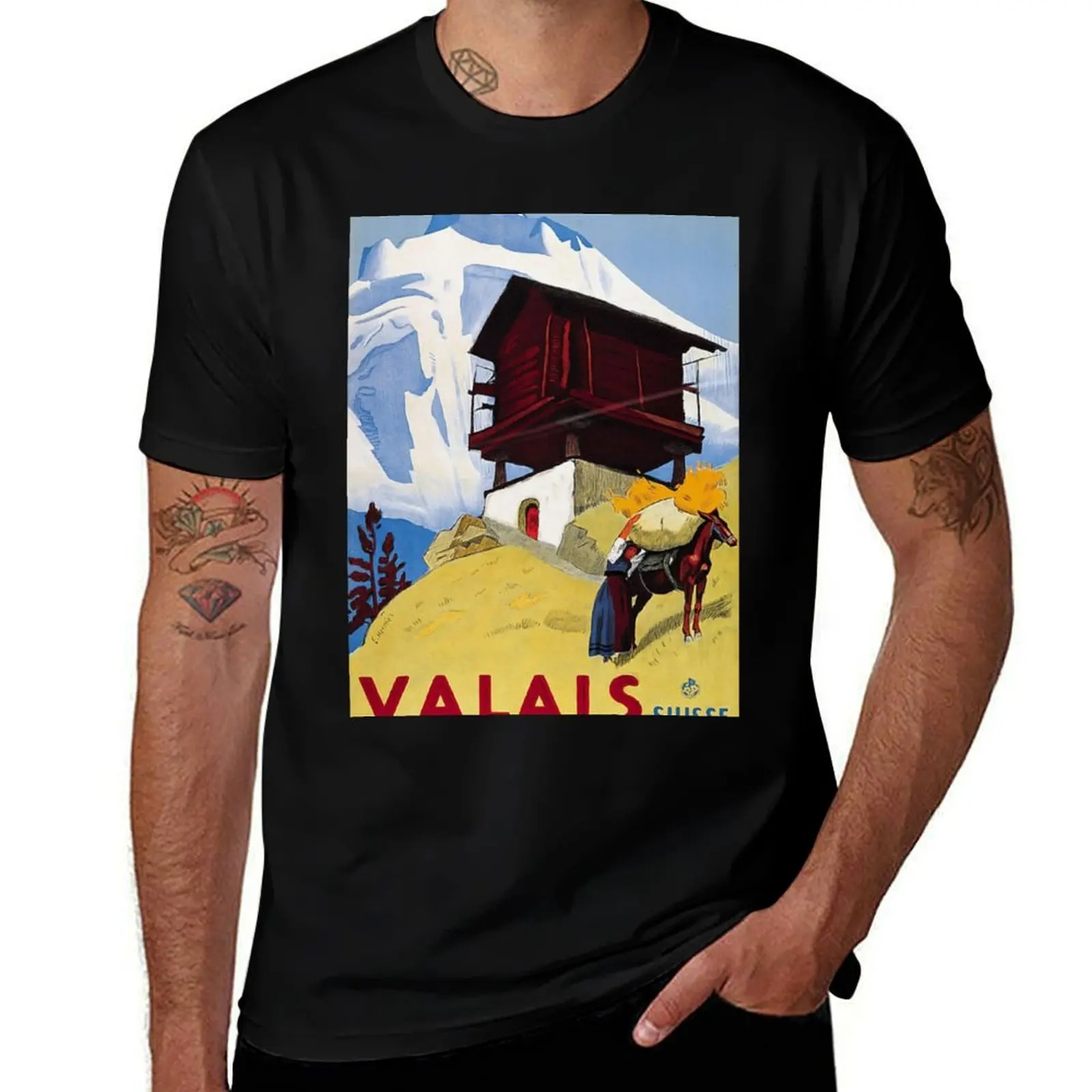 Valais Switzerland Vintage Travel Poster | Swiss Tourism Art Poster | Switzerland Poster for Room T-Shirt