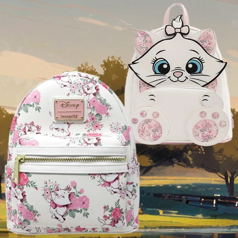 

Женский рюкзак из искусственной кожи «Алиса в стране чудес» Aristocats Marie с цветочным принтом, белый, розовый мини-рюкзак AOP, школьная сумка для девочек