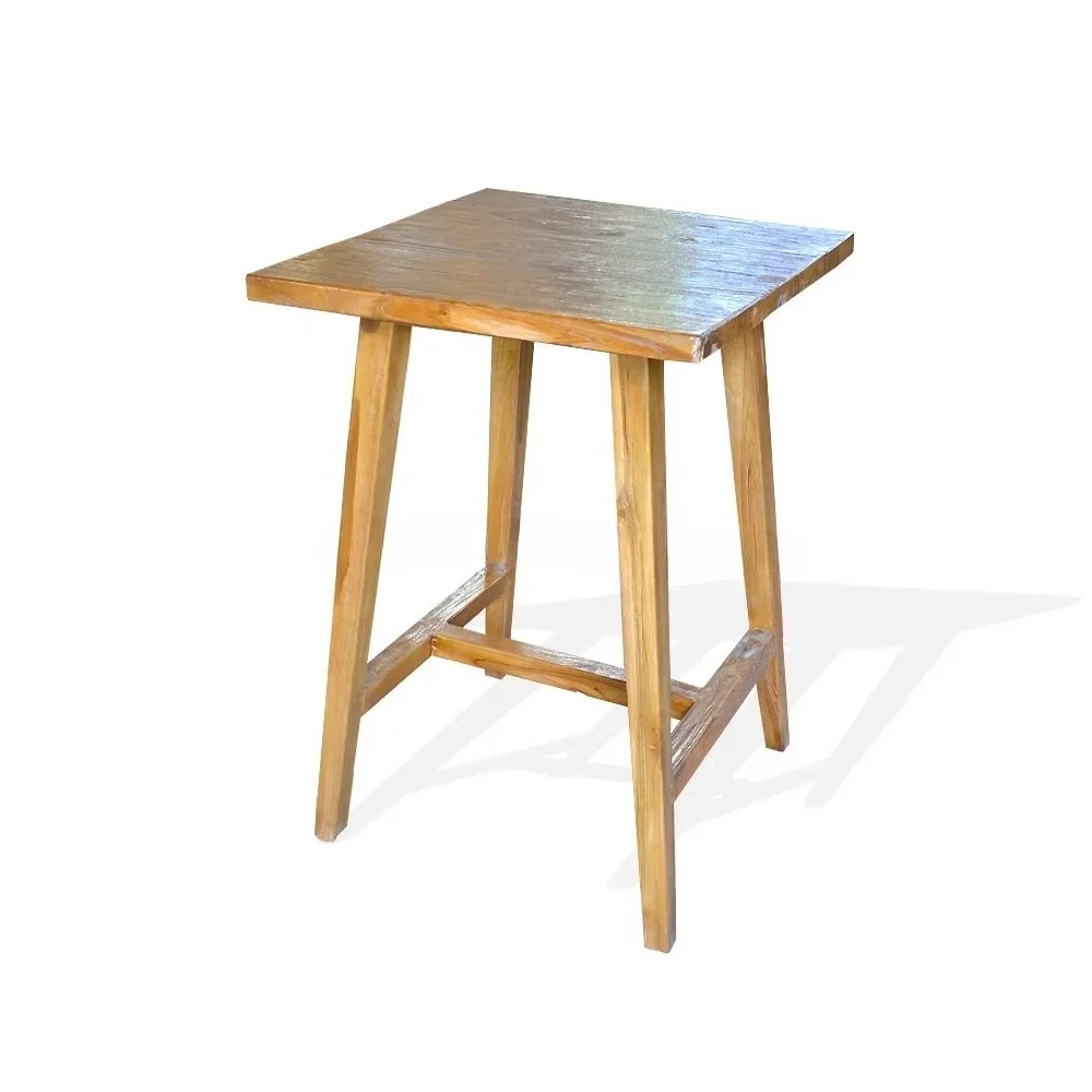 Rustic modern set teak bar stool, metal frame with square antique wood seat, commercial bar dining room living room furniture