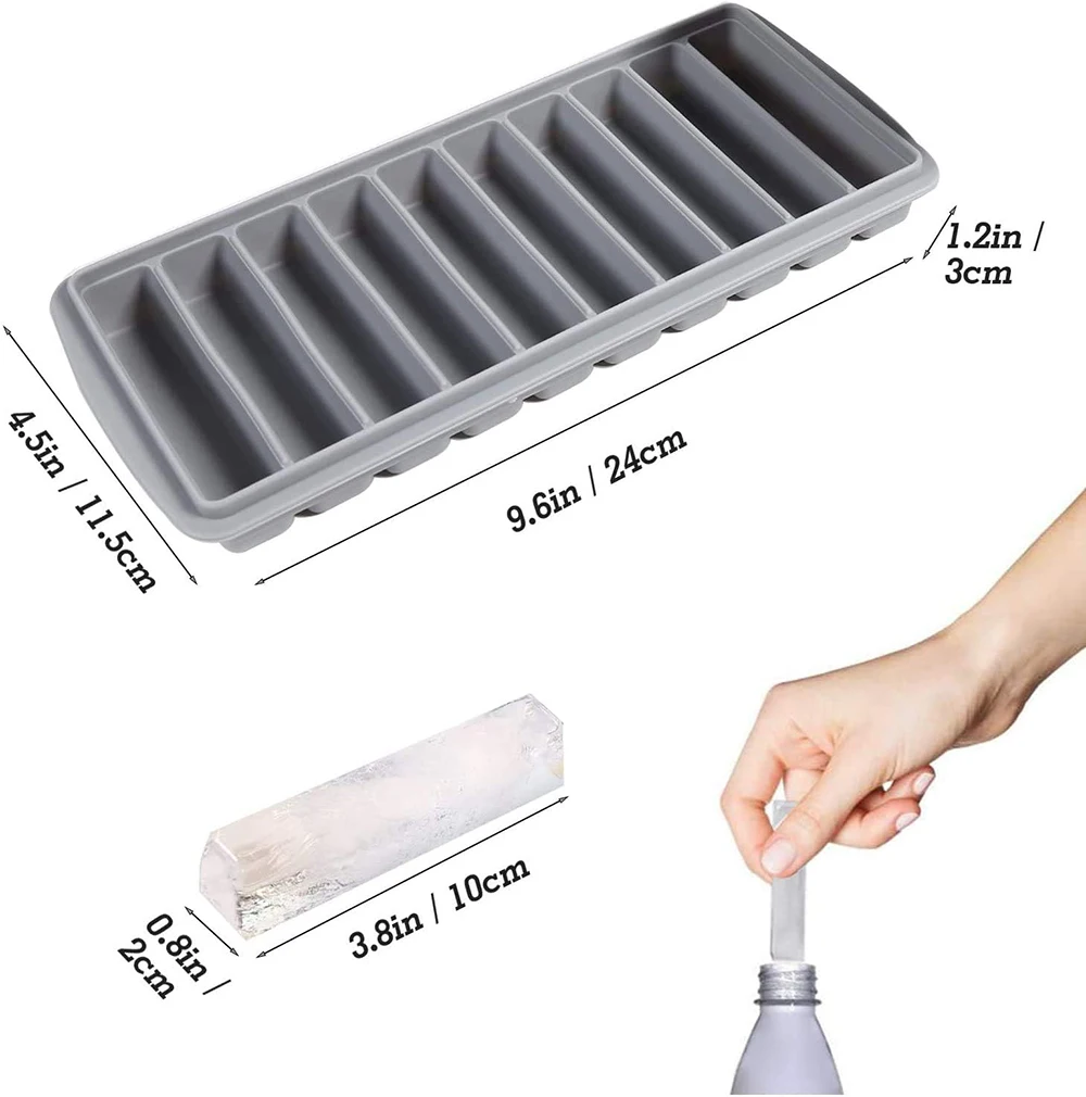 Ice Cube Tray Long Ice Stick Tray Silicone with Lid Rectangular Narrow Stick Easy Release Ice Mold for Juice Cocktail Bar Tools