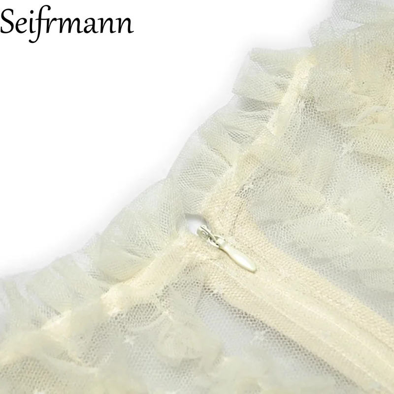 Seifrmann 2026 printemps femmes nouvelle lumière luxe et élégance col rond manches courtes maille broderie taille cintrée robe