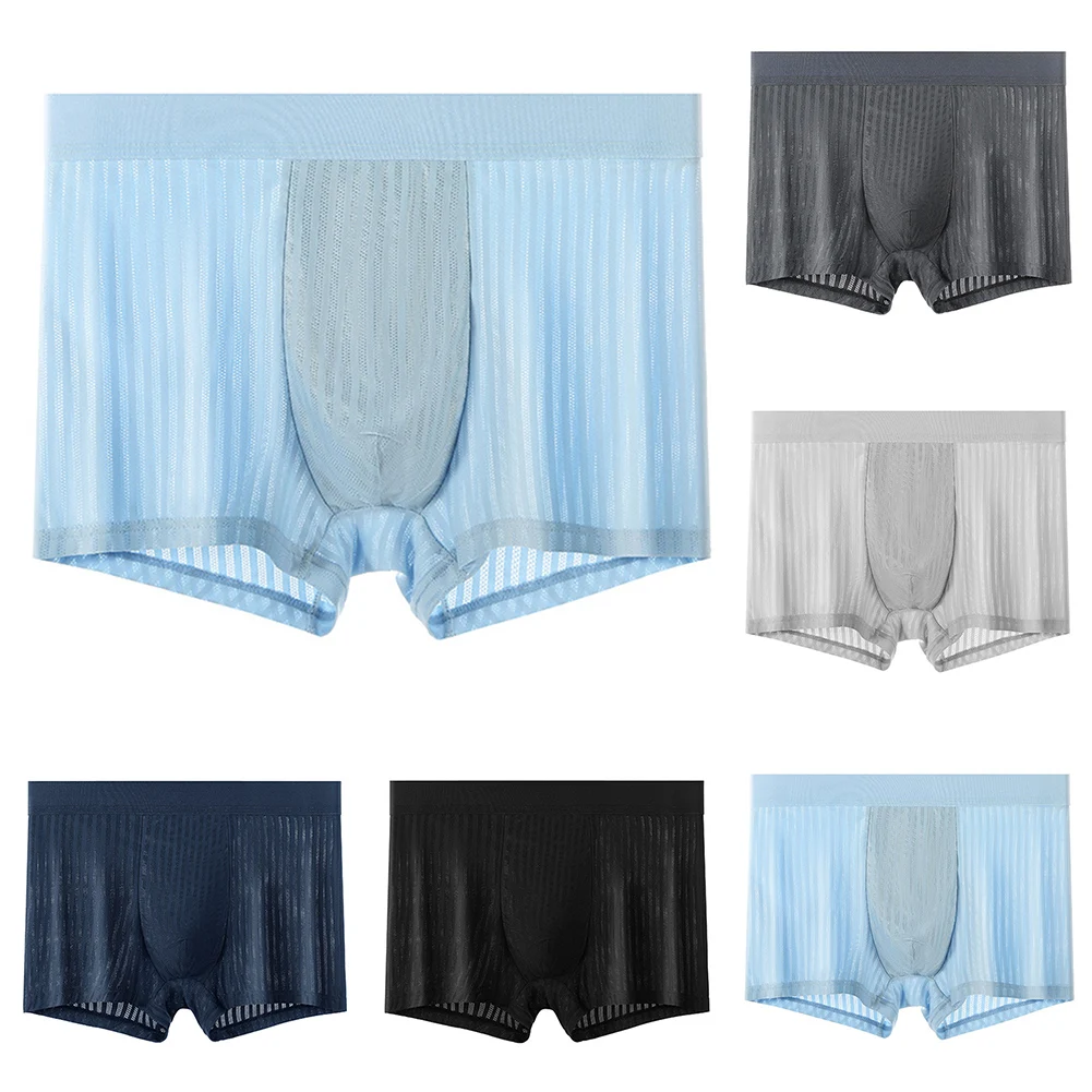 

Men Ice Silk Underwear Boxer Briefs Thin Breathable Simple Basic Comfortable Male Boxer Short Underpant