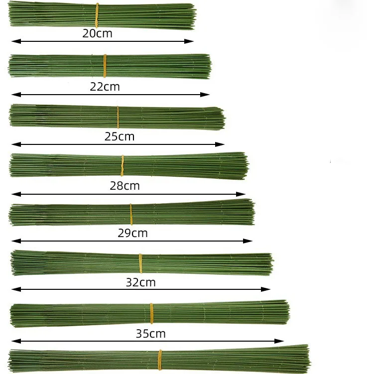 Green Flower Stem Sticks 50pcs 15-40cm DIY Floral Material Handmade Wire Stem Tape Self-adhesive Bouquet Floral Stem