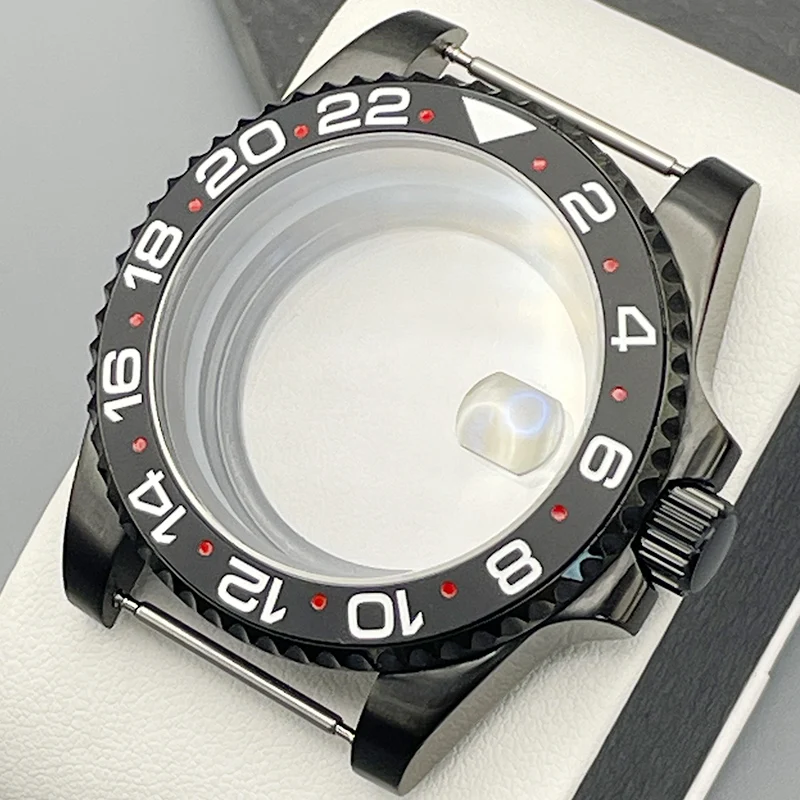 NH35 40mm Black Watch Case SUB Case Sapphire Crystal Glass Transparent Back Fit 7S26 4R NH35 NH36 Movement 28.5mm Dial NH35 Case