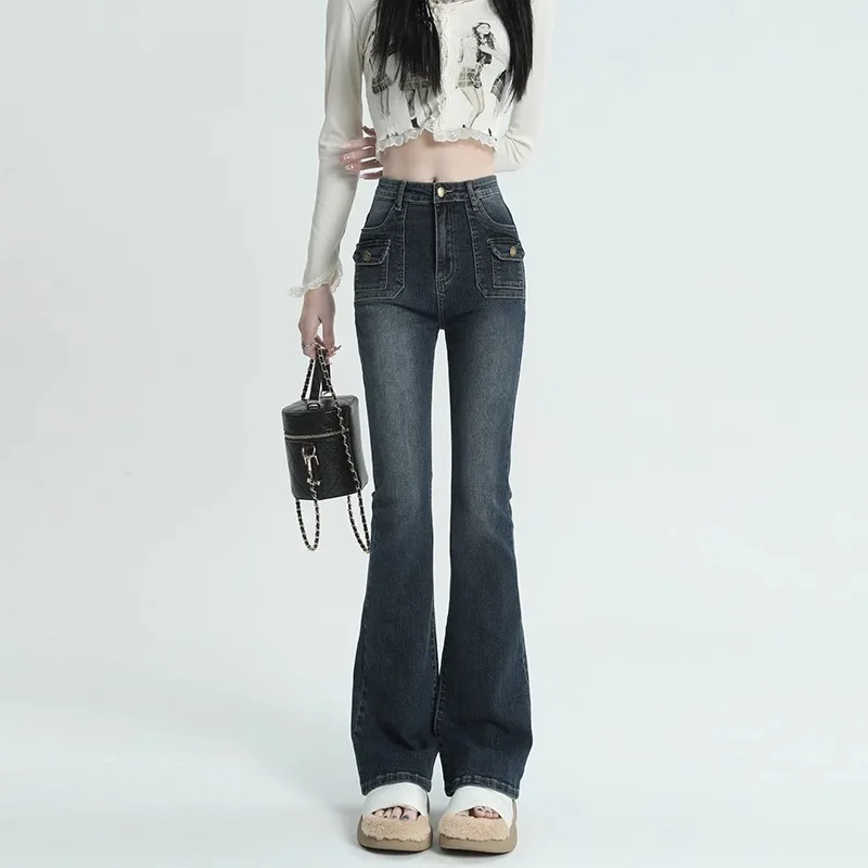 

High Waist Bell Bot Jeans Women's Slimming Long Stretchy Cotton Denim High Rise Floor Length Elastic Hoof Pants
