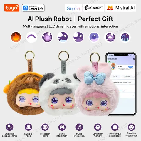Panda:Tuya Smart Al Plush Robot | Perfect Gift-W/Interactive Eyes and Voice Control,Perfect for Kids Gift/Smart Home