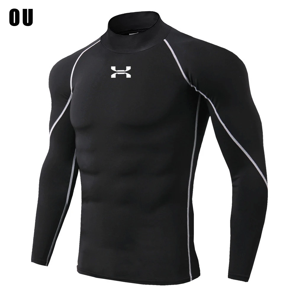 Men's Turtleneck Quick dry Long-Sleeved Compression Long Sleeved Sports Fitness Tight T-shirt Running Casual Spring and Autumn