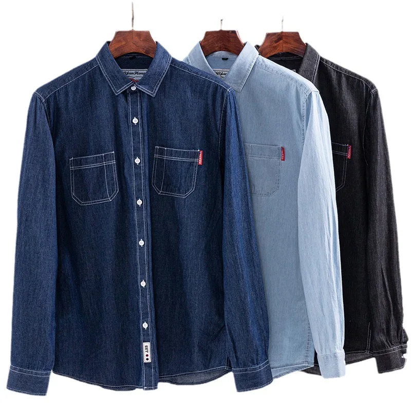 Denim 100% cotton new men\'s shirt Long sleeve fashion business casual wear breathable high-quality slim-fit coat