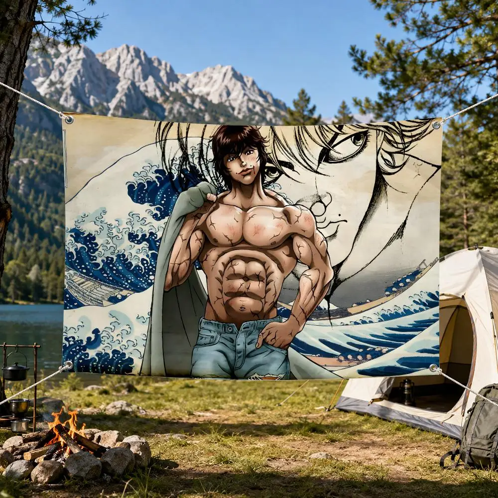 Baki the Grappler Flags Aesthetic Wall Tapestry Printed Wall Hanging Living Room Party Outdoor Decor