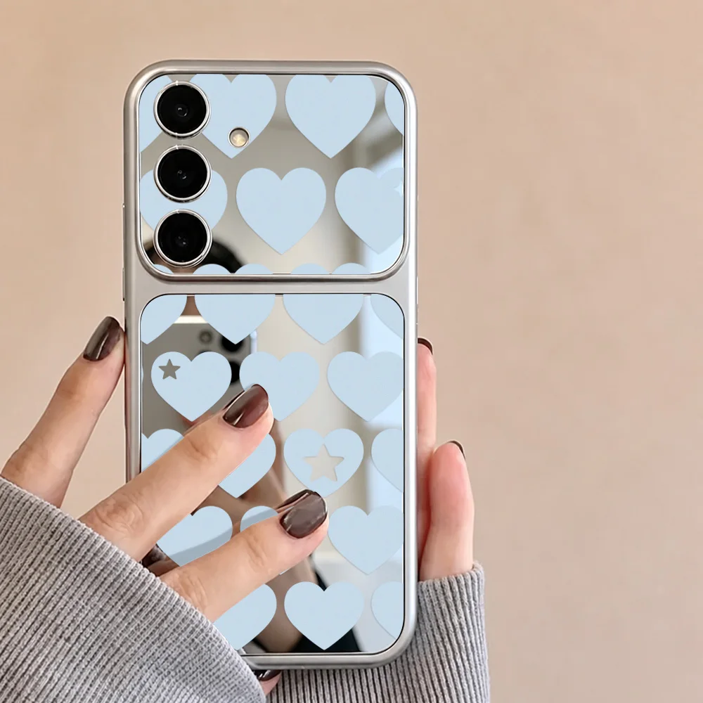 Love Heart Makeup Mirror Phone Case For Samsung Galaxy S25 S26 Ultra S24 S23 FE A57 A17 A07 A37 A56 5G A55 A54 A36 A35 A53 Cover