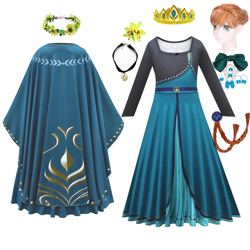 Vestido de coronación de Anna para niña, disfraz de princesa con estampado 3D, trajes de juego de rol con capa