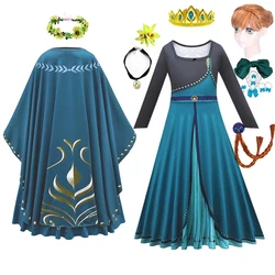 Anna Coronation Dress Girl Princess Cosplay Costume Children 3D Print Anna Role Playing Outfits With Cloak