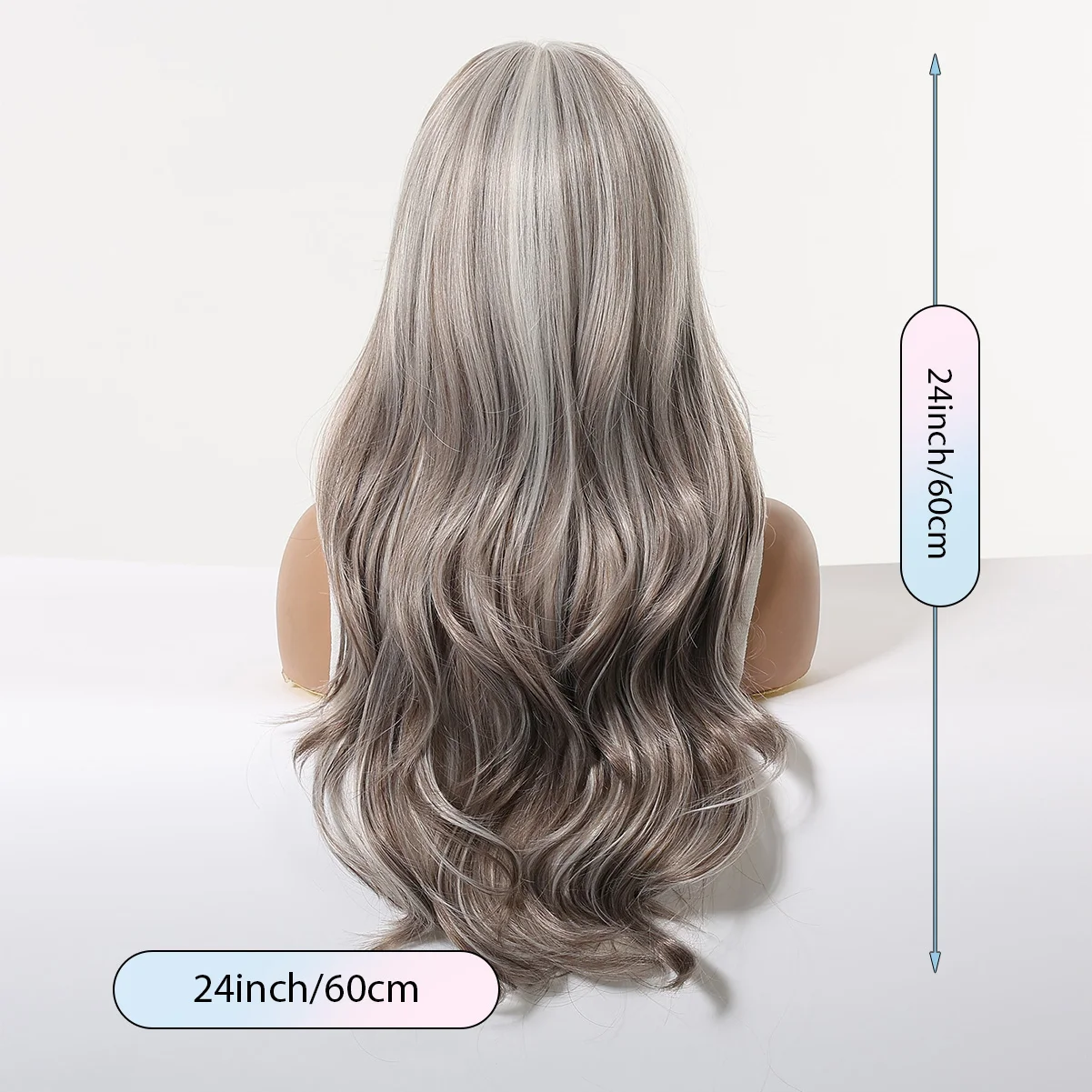 LOUIS FERRE Silver Gray Ombre Wavy Wig for Women Long Curly Synthetic Hair Wig Natural Heat Resistant Fiber Cosplay Party Wig image 5