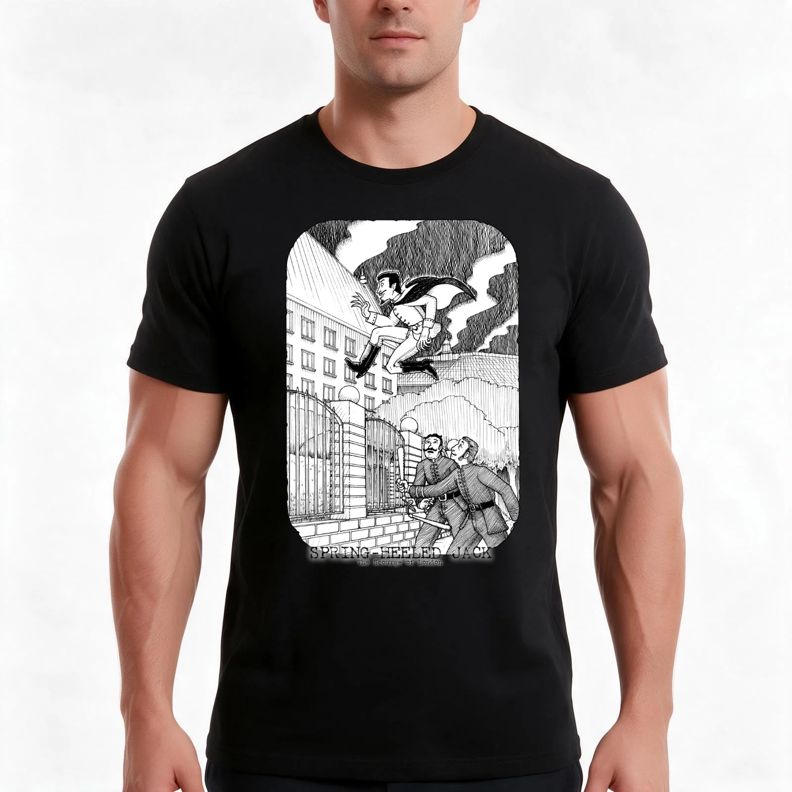Spring-Heeled Jack T-Shirt Summer Casual Cotton Tee Oversized Streetwear Tops Vintage Graphic Print Loose Fit Short Sleeve