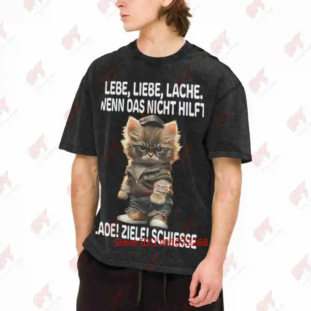 Live Love Laugh If Not Helps Load Aim Shoot Cats Vintage Washed Tee Pure Cotton T-Shirt