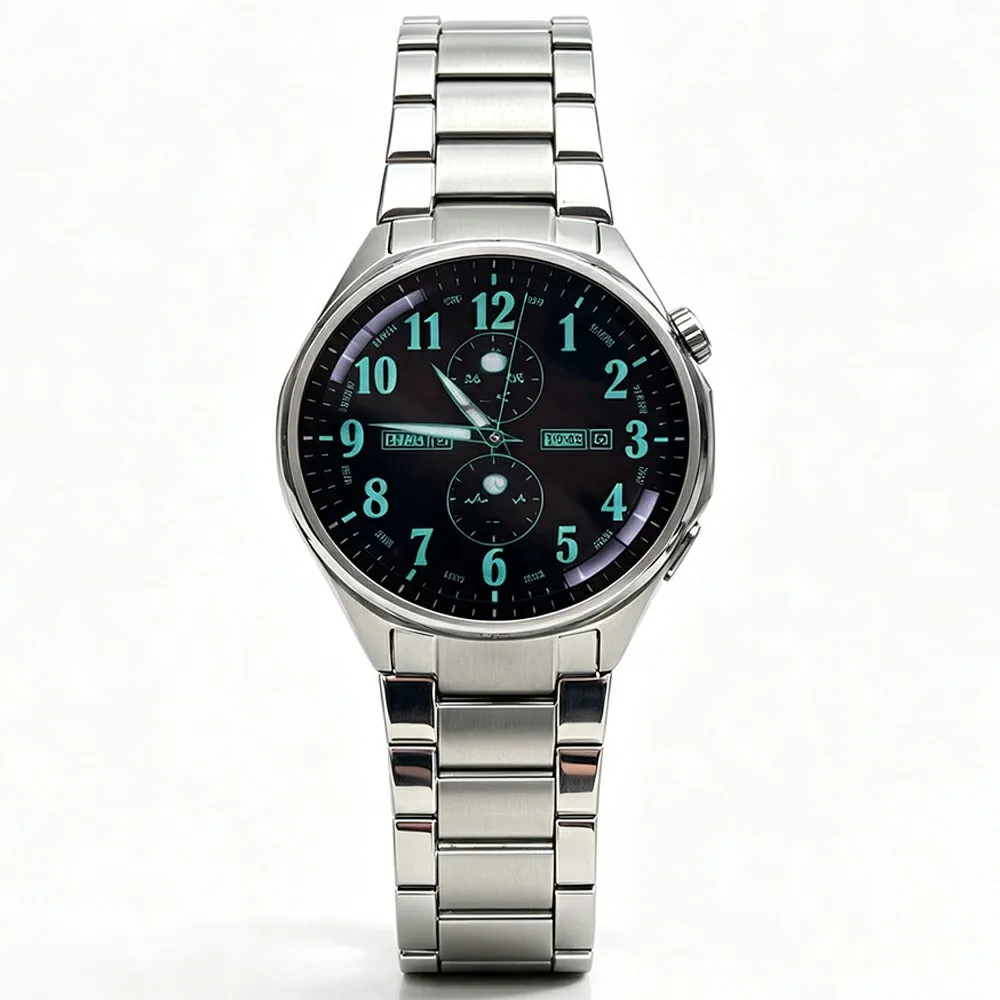 For Huawei Watch GT 7 46mm / GT 6 46mm Titanium Alloy Watch Strap Beveled Edge Three-Bead Link Metal Watch Band - Silver